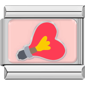 Red heart-shaped rocket with a yellow flame on a soft pink background